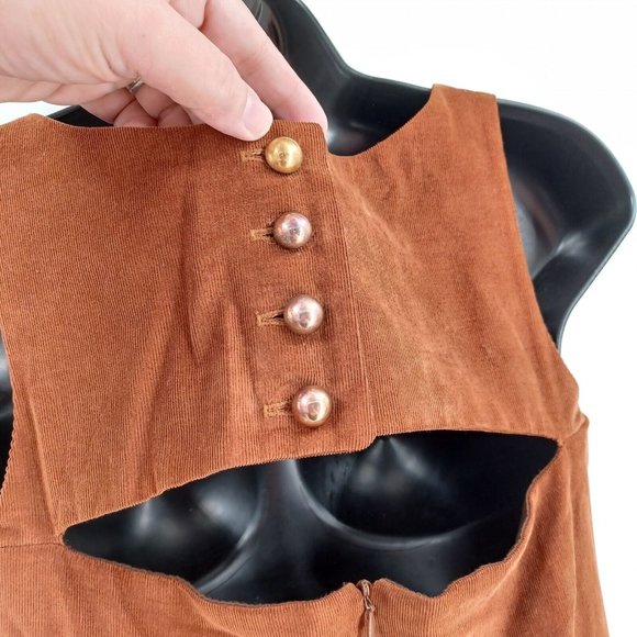 LEONA by LAUREN LEONARD Sz 2 Corduroy Cut Out Brown Shift Dress Sleeveless Lined - Picture 9 of 15